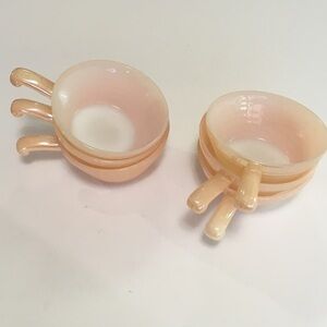 Fire King - Set of 6 Peach Luster Ribbed Handled Bowls